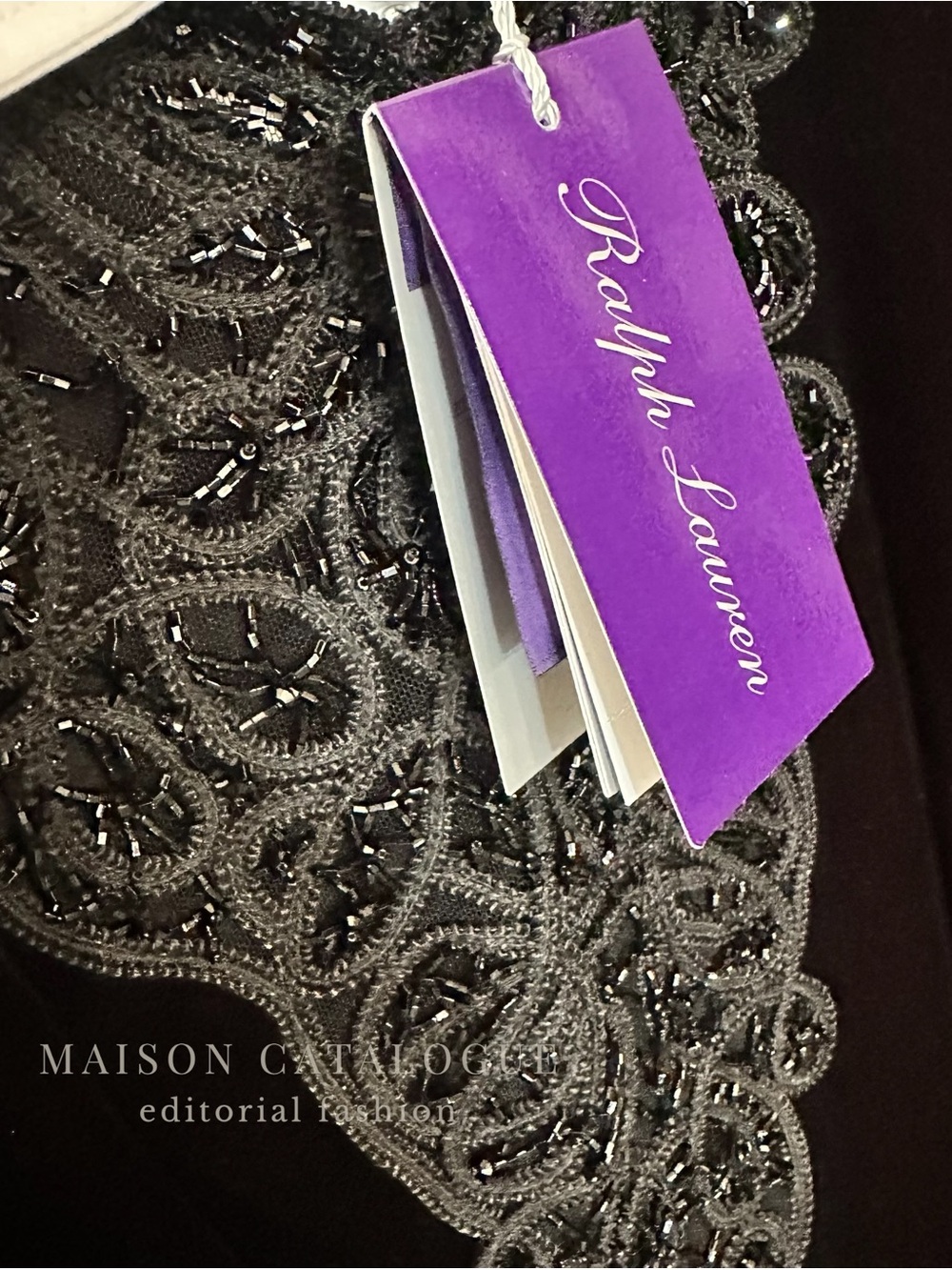 Ralph Lauren Collection Fall 25 Missy Black Hand Beaded Velvet Long Sleeve Top - Picture 2 of 16